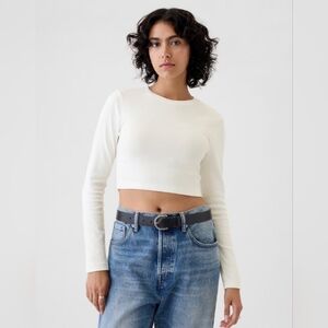 New GAP Women's White Long-Sleeve Cropped Top Large 12 14